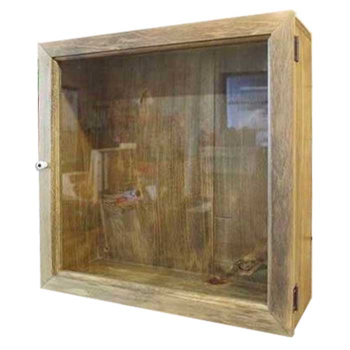 コレクションケース　木製 ひのき 壁掛けディスプレイケース 四角 透明ガラス扉 40×15×40cm ガラスケース アンティークブラウン オーダーメイド 1327933