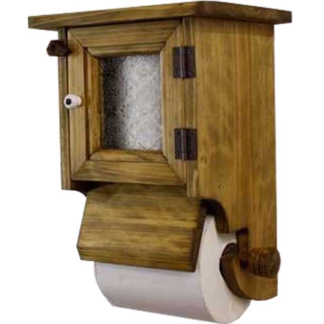 トイレットペーパーホルダー フローラガラス扉 アンティークブラウン w19d16h27cm 押さえカバー付き 木..