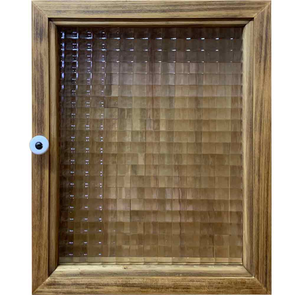 ディスプレイケース チェッカーガラス アンティークブラウン 25×7×31cm 片開き 木製 ひのき ハンドメイ..