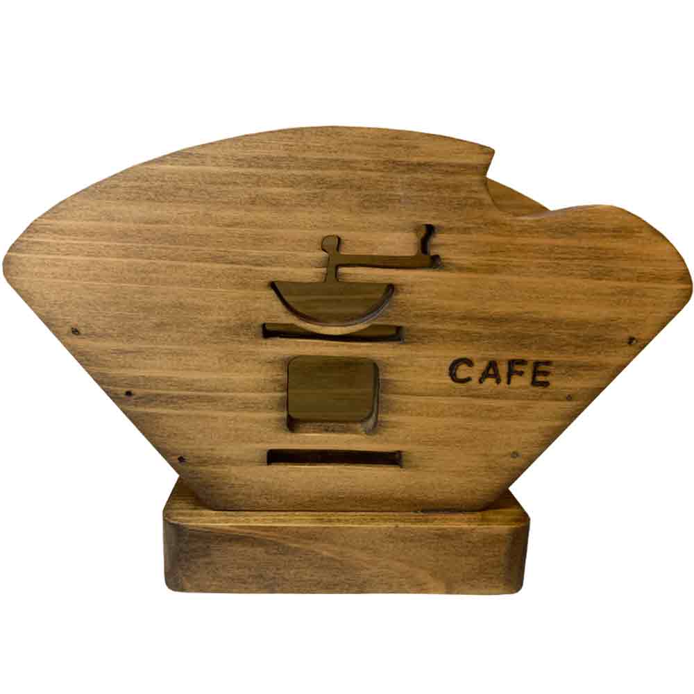 【期間限定10％OFF】コーヒーフィルターケース 焼きペン CAFEロゴ コーヒーミルくりぬき アンティークブラウン 18×8×12cm コーヒーペーパーケース 木製 ひのき ハンドメイド オーダーメイド
