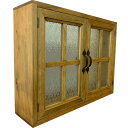 室内窓 フローラガラス扉 アンティークブラウン 60×15×45cm 扉厚み3cm アイアン取っ手 両面十字桟・取っ手つき 木製 ひのき ハンドメイド オーダーメイド