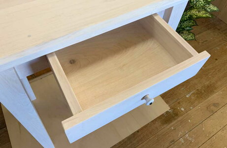 パソコンデスクホワイトステイン白つまみ70x40x80cm自然木耳付き木製ひのき受注製作