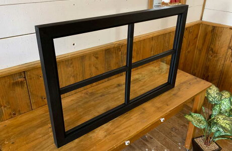 室内窓ブラックオイルステインw78d3.5h50cm透明ガラス両面桟入り木製ひのきハンドメイド受注製作