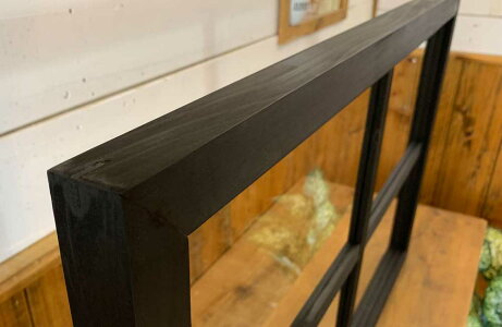 室内窓ブラックオイルステインw78d3.5h50cm透明ガラス両面桟入り木製ひのきハンドメイド受注製作