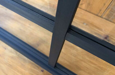 室内窓ブラックオイルステインw78d3.5h50cm透明ガラス両面桟入り木製ひのきハンドメイド受注製作