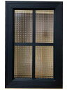 室内窓 チェッカーガラス はめ殺し 42x15x64cm ブラックステイン 両面桟入り 木製 ひのき ハンドメイド オーダーメイド