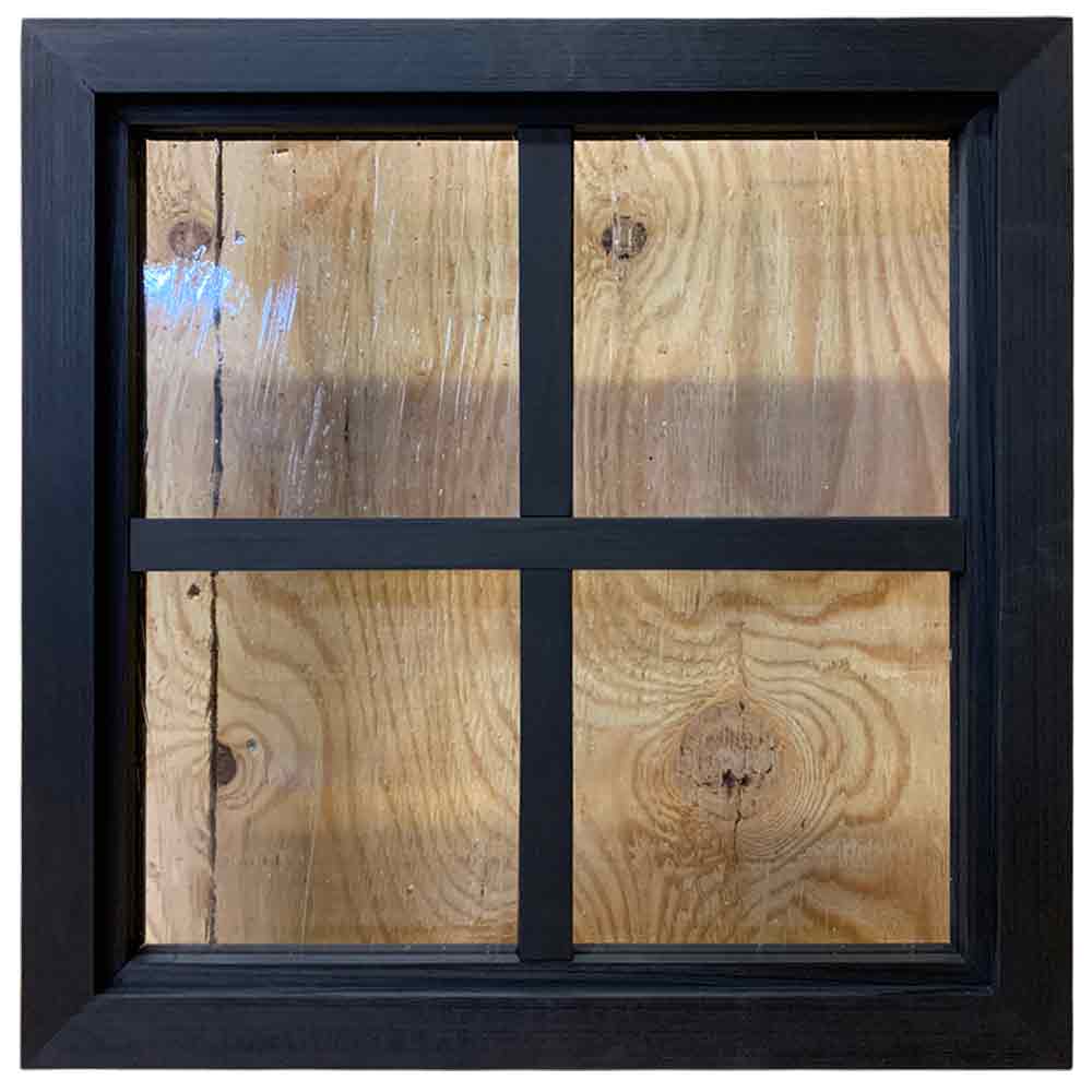 フィックス窓 ブラックステイン 38×3.5×38cm アルトドイッチェガラス 両面十字桟入り 北欧 木製 ひのき ハンドメイド オーダーメイド
