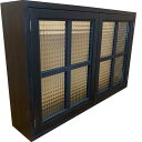 室内窓 チェッカーガラス ブラックステイン 80×15×50cm・厚み3cm 両面桟入り 内側アイアン取っ手 木製 ひのき ハンドメイド オーダーメイド