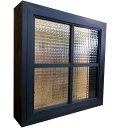 室内窓 チェッカーガラス はめ殺し 54x13x54cm ブラックステイン 両面桟入り 木製 ひのき ハンドメイド オーダーメイド