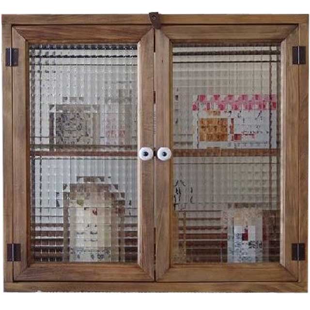 Rakuten - アンティークブラウン チェッカーガラスのキャビネット（55×25×50cm）（ニッチ用埋め込みタイプ） オーダーメイド