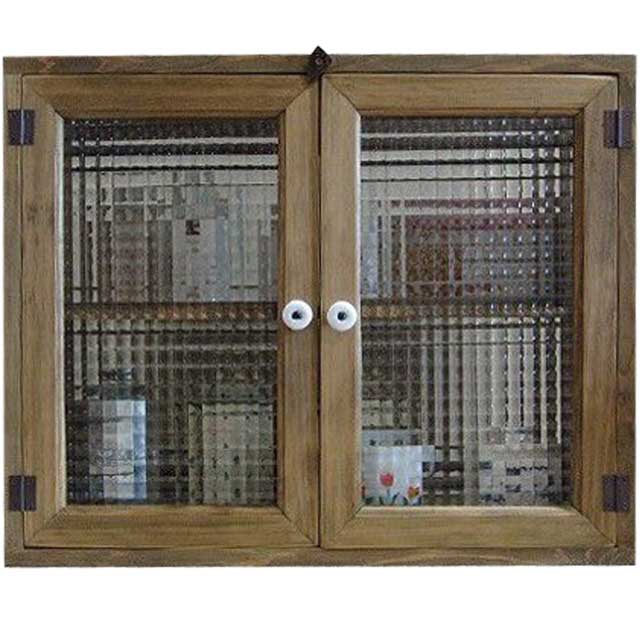 乐天商城 - アンティークブラウン チェッカーガラスのキャビネット（55×30×45cm）（ニッチ用埋め込みタイプ） オーダーメイド