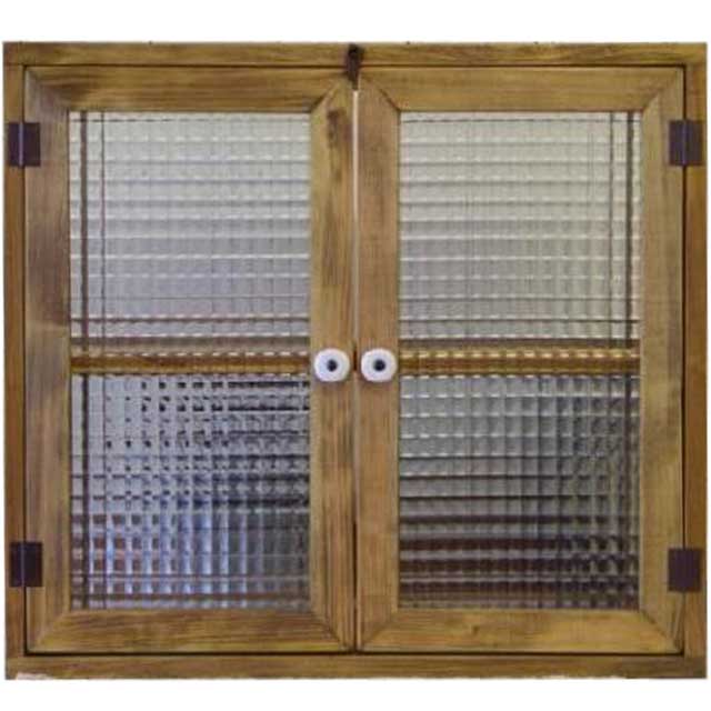 アンティークブラウン チェッカーガラスのキャビネット（50×25×45cm）（ニッチ用埋め込みタイプ） オーダーメイド(3)