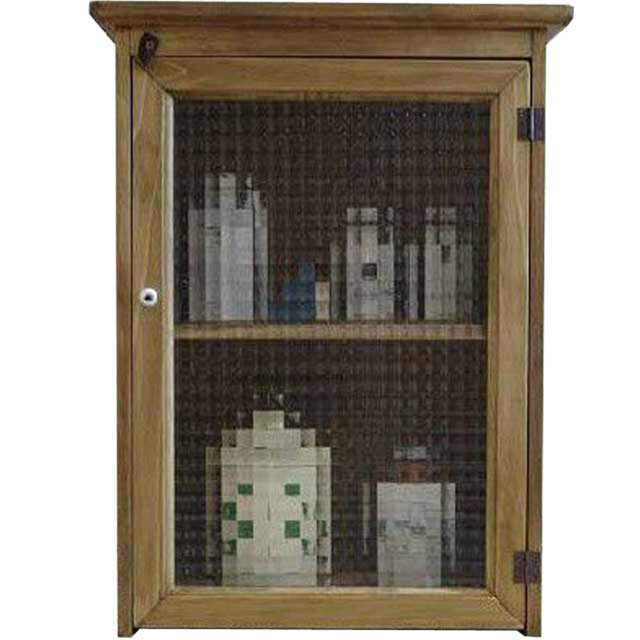 乐天商城 - キャビネット アンティークブラウン w38d23h50cm チェッカーガラス扉 側面木製タイプ 木製 ひのき ハンドメイド オーダーメイド