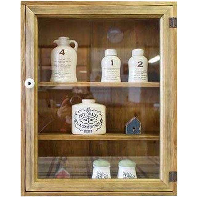 乐天商城 - キャビネット 透明ガラス アンティークブラウン w40d13h50cm 壁掛け 片開き扉 三段棚仕様 裏板つき オーダーメイド