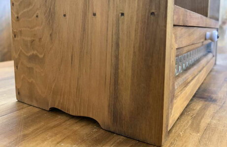 ブックスタンドチェッカーガラス引出し白つまみ33x14x20cmアンティークブラウン木製ひのきハンドメイド受注製作