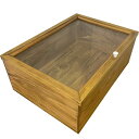 ガラスストッカー 深型 アンティークブラウン 47×34×18cm 透明ガラス 陶器ホワイトつまみ 木製 ひのき ハンドメイド オーダーメイド