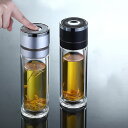 ガラス 水筒 ガラスボトル ティーボトル 茶こし付き 片手でカバーを開けて 直飲み 耐熱 ガラス 二重構造 ポータブル トラベル マグ ティー タンブラー ウォーター ボトル 男の子 女の子 おしゃれ 大人 贈り物