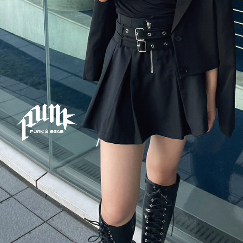 スカート レディース ベルト y2k ファッション スカート サブカル スカート 黒 無地 かっこいい パンク ロック スタイル ファッション タイト 韓国 アイドル 衣装 S M ジュニア 衣装 白 黒 ダンス 衣装 KPOP アイドル 衣装 PUNK&GEAR その1
