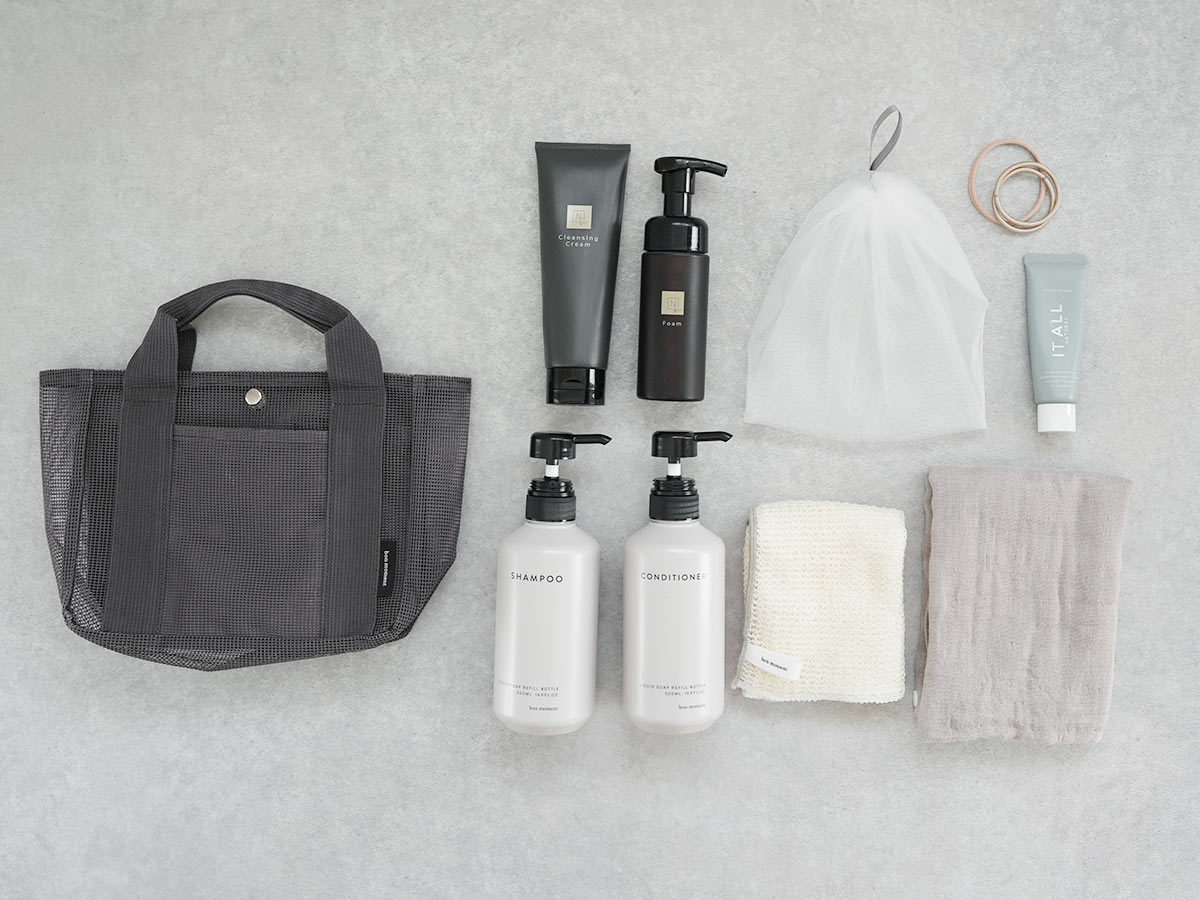 メッシュなのにほどよく目隠し！お風呂セットの持ち歩きに、ミニトート