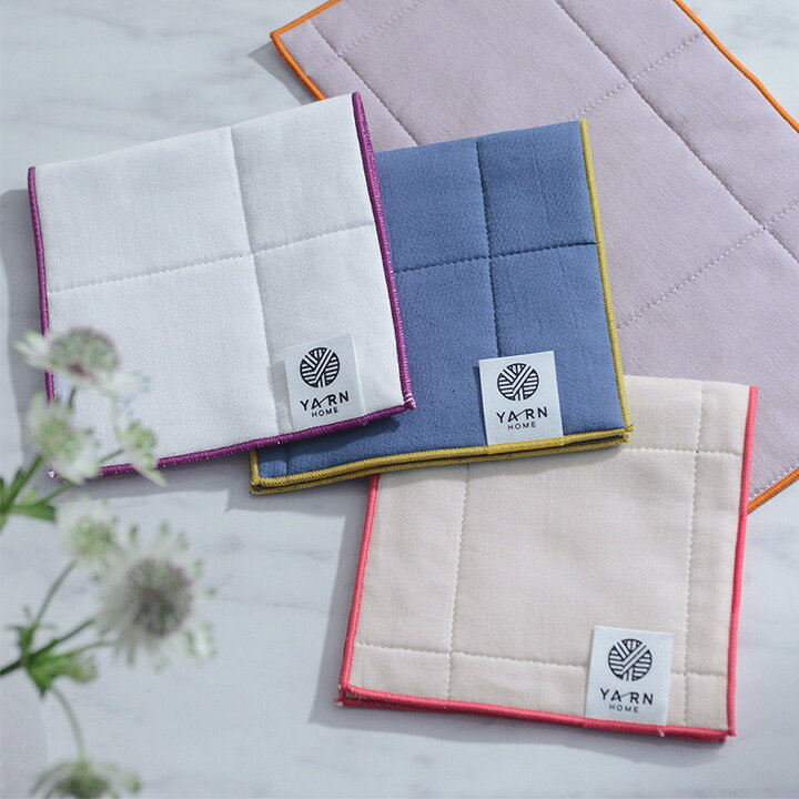 配色をたのしむ バイカラーのハーフハンカチ UKIHA／YARN HOME ヤーンホーム【ネコ...