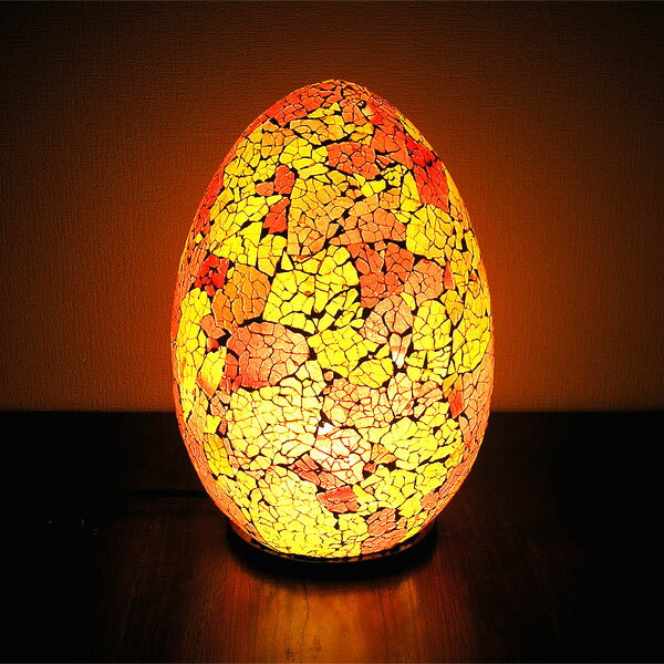 アジアン モザイクのアートランプ　卵型　[H.約30cm] 黄・赤・オレンジ系 アジアン 雑貨 バリ 雑貨 タ..