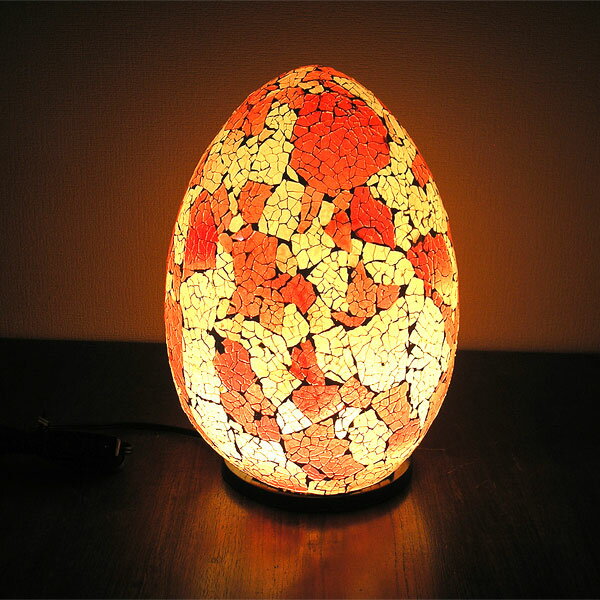 アジアン モザイクのアートランプ　卵型　[H.約30cm] 白・赤系 アジアン 雑貨 バリ 雑貨 タイ 雑貨 ア..