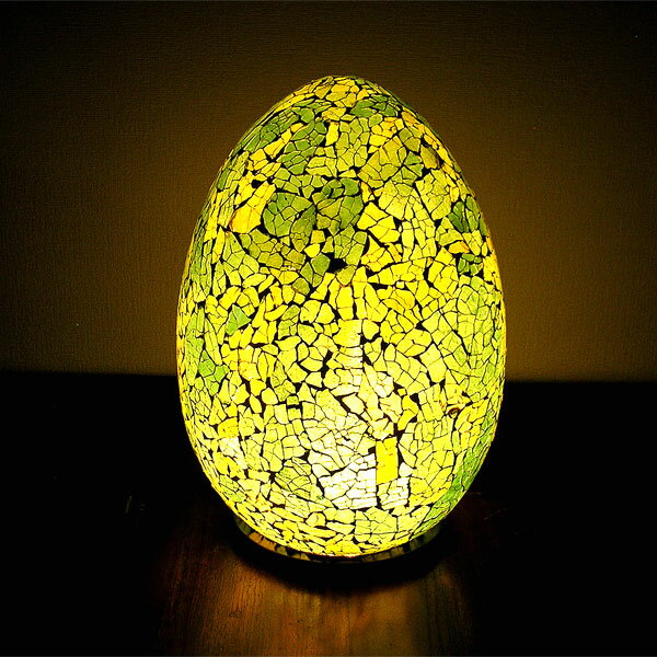 アジアン モザイクのアートランプ　卵型　[H.約30cm] 黄・黄緑系 アジアン 雑貨 バリ 雑貨 タイ 雑貨 ..
