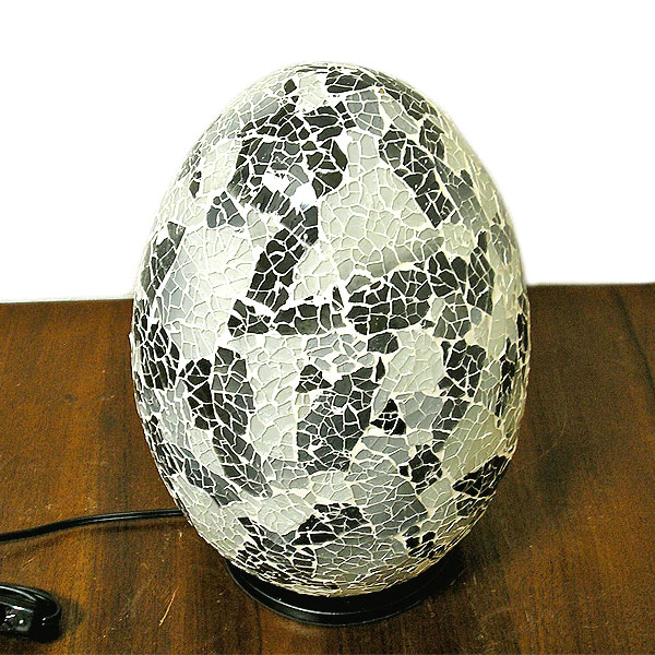アジアン モザイクのアートランプ 卵型 [H.約30cm] 白・グレー系 アジアン 雑貨 バリ 雑貨 タイ 雑貨 アジアン インテリア【アジアンライト・アジアン照明・アジアンランプ】 [2]