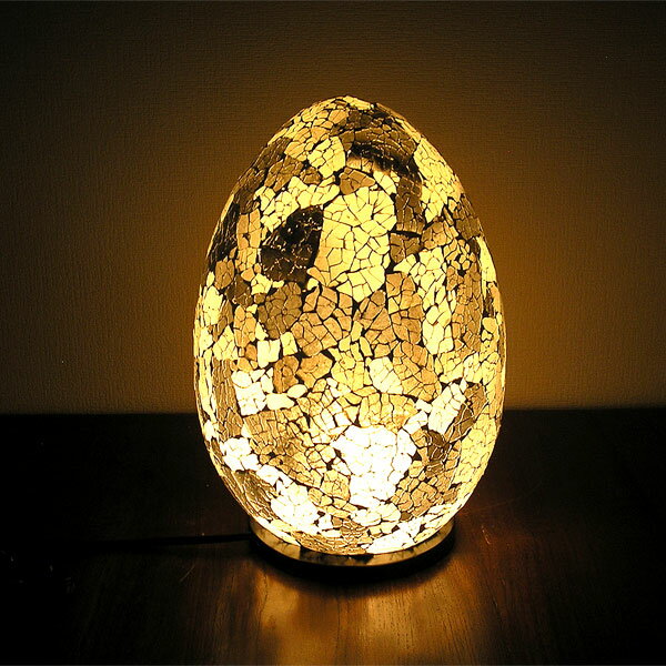 アジアン モザイクのアートランプ　卵型　[H.約30cm] 白・グレー系 アジアン 雑貨 バリ 雑貨 タイ 雑貨..