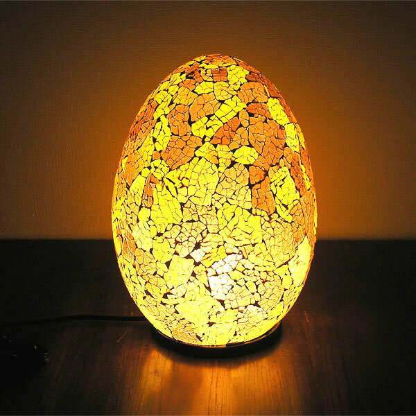 アジアン モザイクのアートランプ　卵型　[H.約30cm] 黄・ブラウン系 アジアン 雑貨 バリ 雑貨 タイ 雑貨 アジアン インテリア【アジアンライト・アジアン照明・アジアンランプ】