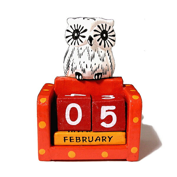 日めくりカレンダー 卓上型 フクロウ 木製 サイコロ 永久 万年 カレンダー ふくろう アジアン エスニック インテリア 梟