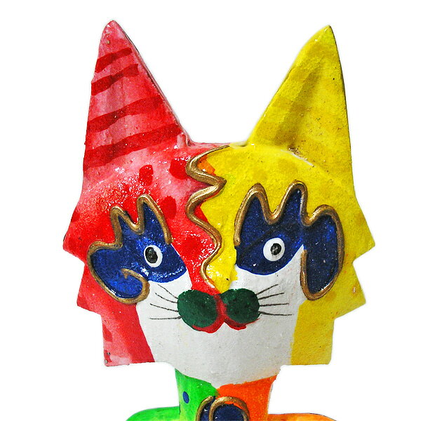 木製 バリ ネコ カラフル 12cm Sサイズ 単品 木彫り インテリア 猫 置物 オブジェ アジアン バリ タイ 雑貨 エスニック アンティーク [3]