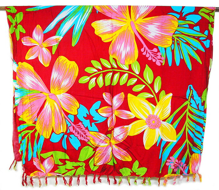 パレオ 更紗 マルチクロス プルメリア レッド おしゃれな タペストリー テーブルクロス アジアン 雑貨 ..