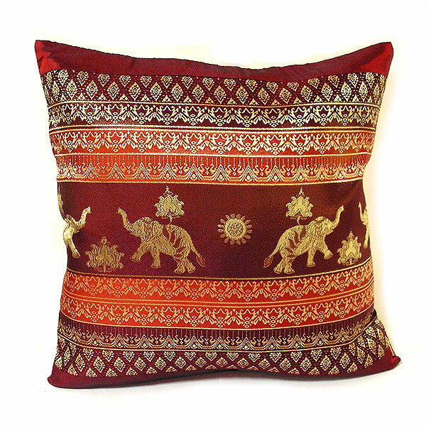 クッションカバー 象さん約40cm [濃淡えんじ系] 人工シルク おしゃれな エスニック クッション カバー タイ雑貨 アジアン 雑貨 バリ 雑貨 タイ 雑貨 アジアン インテリア【楽ギフ_包装】【ゆうパケット対応】