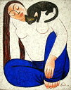 バリアート絵画L縦『ネコと女』 アジアン 雑貨 バリ 雑貨 タイ 雑貨 アジアン インテリア 送料無料