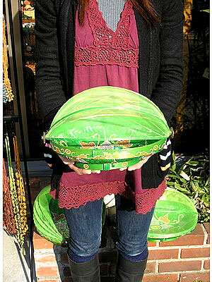 竹の蚊帳かご 手描き・楕円緑Sサイズ[32cmx21cm] アジアン 雑貨 バリ 雑貨 タイ 雑貨 アジアン インテリア
