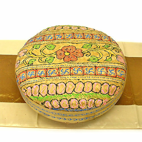 バンブーの蓋付カゴ丸型ナチュラル【M】手描き花模様[D.30cm] アジアン 雑貨 バリ 雑貨 タイ 雑貨 アジアン インテリア【アジアン バスケットカゴ】