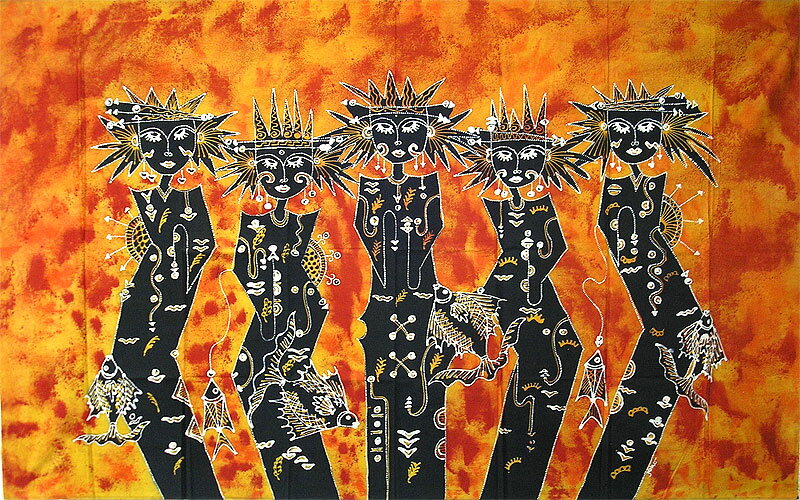 現代アートバティック横L『豊漁の女神』[144x88cm] アジアン 雑貨 バリ 雑貨 タイ 雑貨 アジアン インテリア【ゆうパケット対応】