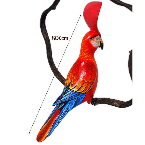 南国のカラフルバード 吊り下げ 木の枠 L[鳥体長約30cm] アジアン 雑貨 バリ 雑貨 タイ 雑貨 アジアン インテリア [2]