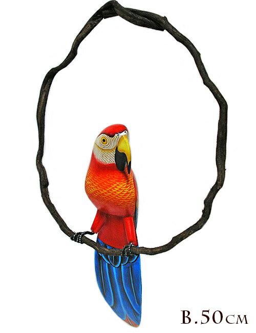 Rakuten - カラフル バード 吊り下げ 木の枠 鳥 ブルーレッド［鳥サイズ約50cm] チキハウス おしゃれな インテリア アジアン 雑貨 バリ 雑貨 タイ 雑貨 アジアン インテリア