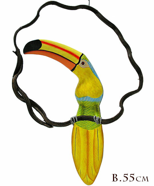 カラフル バード 吊り下げ 木の枠 鳥 ブルーレッド［鳥サイズ約55cm] チキハウス おしゃれな インテリア アジアン 雑貨 バリ 雑貨 タイ 雑貨 アジアン インテリア(3)