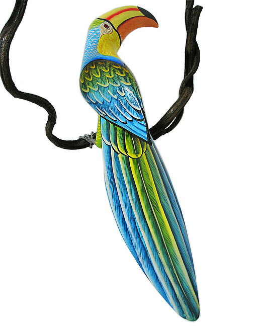 カラフル バード 吊り下げ 木の枠 鳥 ブルーレッド[鳥サイズ約55cm] チキハウス おしゃれな インテリア アジアン 雑貨 バリ 雑貨 タイ 雑貨 アジアン インテリア [2]