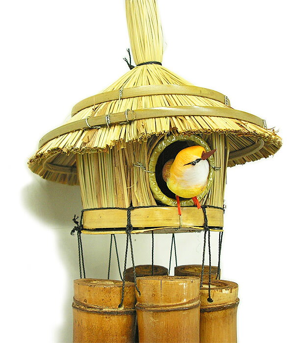 【現品限り・小鳥付き】バンブー 風鈴 ウィンドチャイム 竹ベル40cm 小鳥のいる鳥...