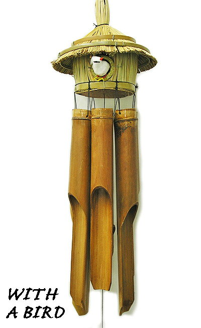 【現品限り・小鳥付き】バンブー 風鈴 ウィンドチャイム 竹ベル40cm 小鳥のいる鳥小屋 ホワイト おしゃれな 涼しい 涼感 レトロ チャイム エスニック インテリア アジアン 雑貨 バリ 雑貨 タイ 雑貨 アジアン インテリア