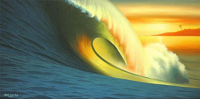 バリアート絵画LL横『Big Wave in Sunset』WindySpecial Order作品[額横約94cmx縦54cm] アジアン 雑貨 バリ 雑貨 タイ 雑貨 アジアン インテリア 送料無料