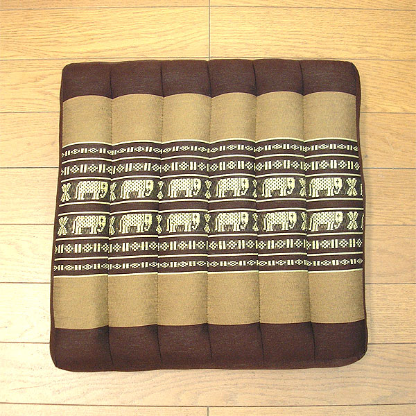 タイの 座布団 正方形 38cm角 象さん柄 ブラウン系 アジアン 硬め 低反発 厚手 10cm 大きい フロアクッション 四角 スツール クッション あぐら 座ぶとん 床 クッション 腰痛 おしゃれ 座蒲団 エスニック 正座 ざぶとん