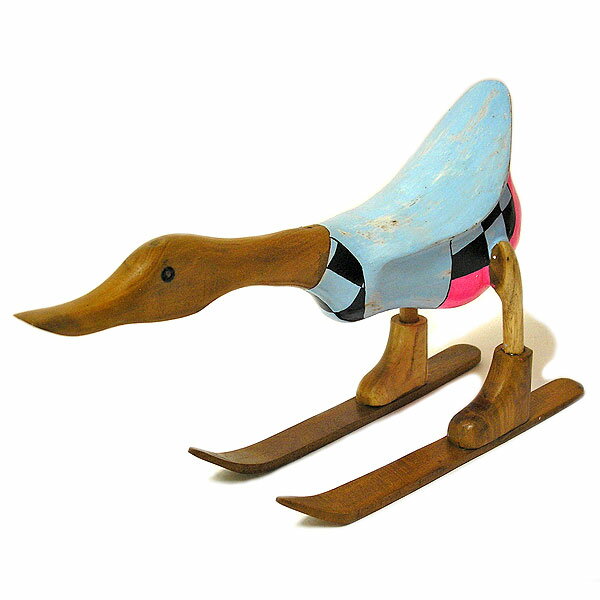 木彫りのアヒル スキー 青 アンティーク仕上げ [全長約34cm] インテリア人形【アジアン雑貨 バリ 雑貨 ..