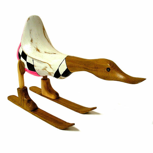 木彫りのアヒル スキー 白 アンティーク仕上げ [全長約34cm] インテリア人形【アジアン雑貨 バリ 雑貨 ..