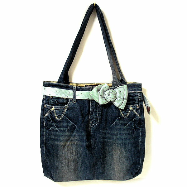 デニムのショルダーバッグ　トートバッグ　タイリボン　布製　タイ雑貨　 アジアン 雑貨 バリ 雑貨 タ..
