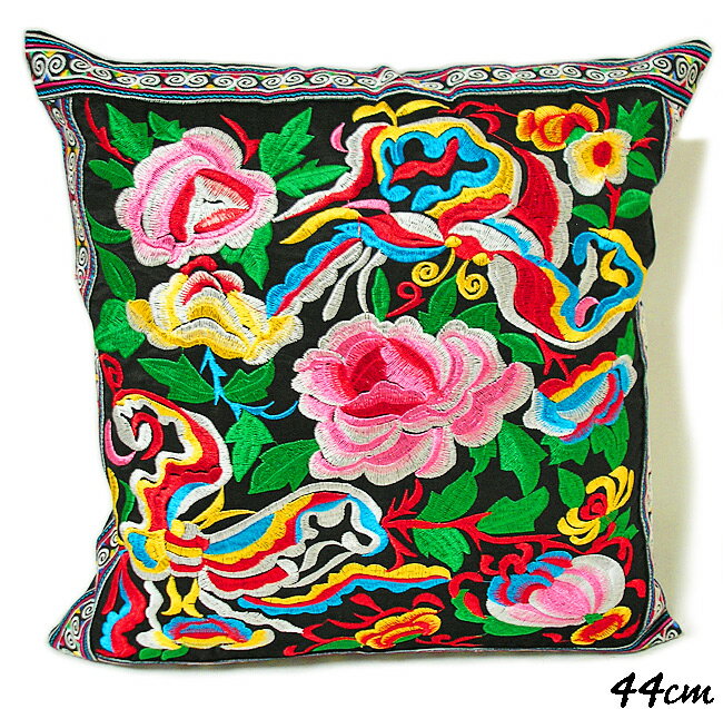 モン族クッションカバー44cm[花鳥風月] A おしゃれな エスニック クッション カバー タイ雑貨 アジアン 雑貨 バリ 雑貨 おしゃれ 洗える クッションカバー インテリア リーフ柄 かわいい